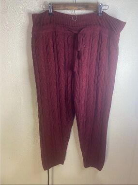 Fashion Nova Cable Knit Lounge Pants Womens XL Wine Burgundy Drawstring Waist